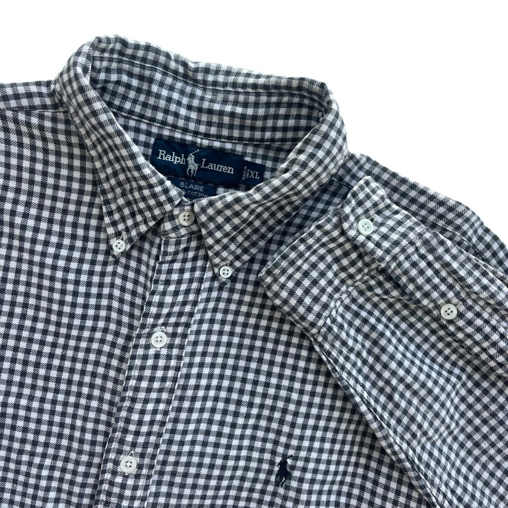 Ralph Lauren Men XL Gray White Plaid Blaire Cotton Long Sleeve Button Down Shirt